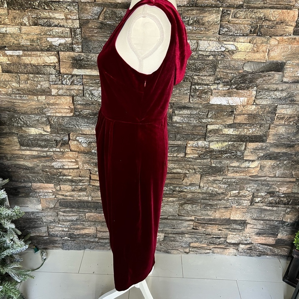 Grace Karin Velvet Burgundy Midi Dress. Courdary stretchy material. - Picture 4 of 12
